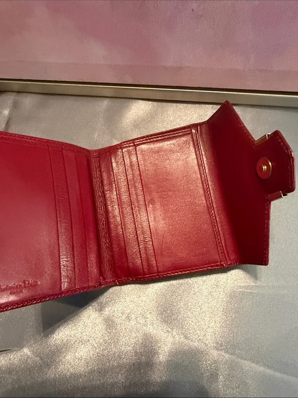 Christian Dior Red Leather Compact twist- lock Wallet with Gold-Tone Accents